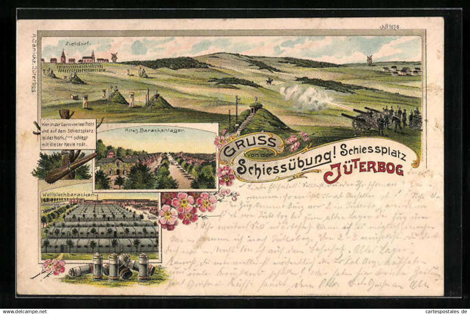 Lithographie Jüterbog, Schiessplatz, Zieldorf, Altes Barackenlager, Militär - Jüterbog