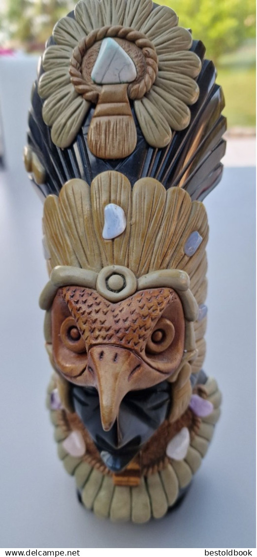 Statue Dieu Azteque Précolombien Pierres Semi Précieuse Obsidienne - Pre-Columbian & Native American Art
