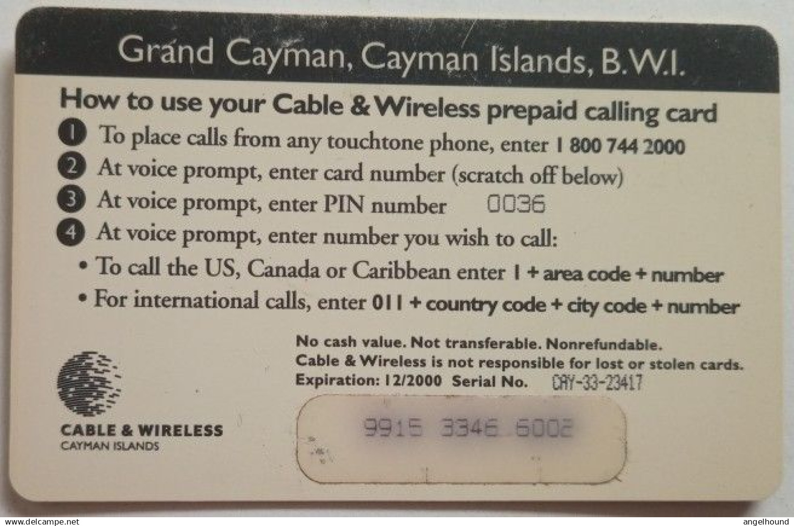 Cayman Islands CI$10 Prepaid - Grand Cayman Map - Cayman Islands