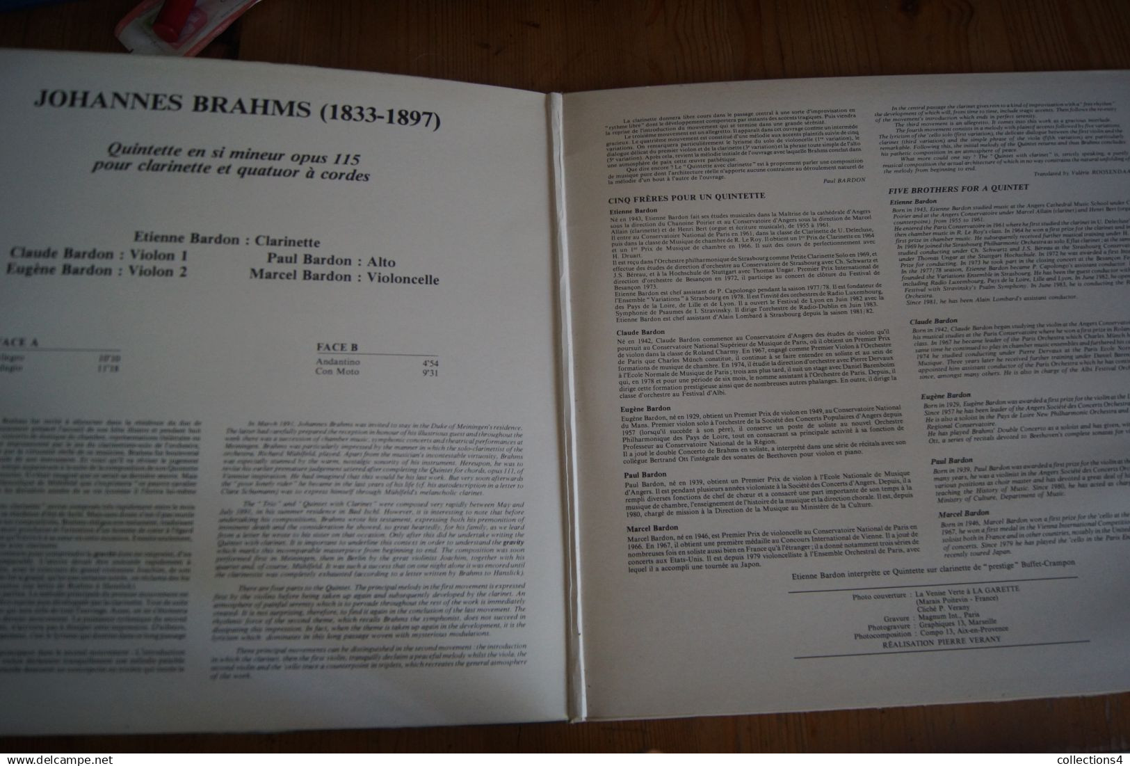 BRAHMS QUINTETTE EN SI MINEUR PAR LE QUINTETTE BARDON LP  1983  VALEUR+ - Classical