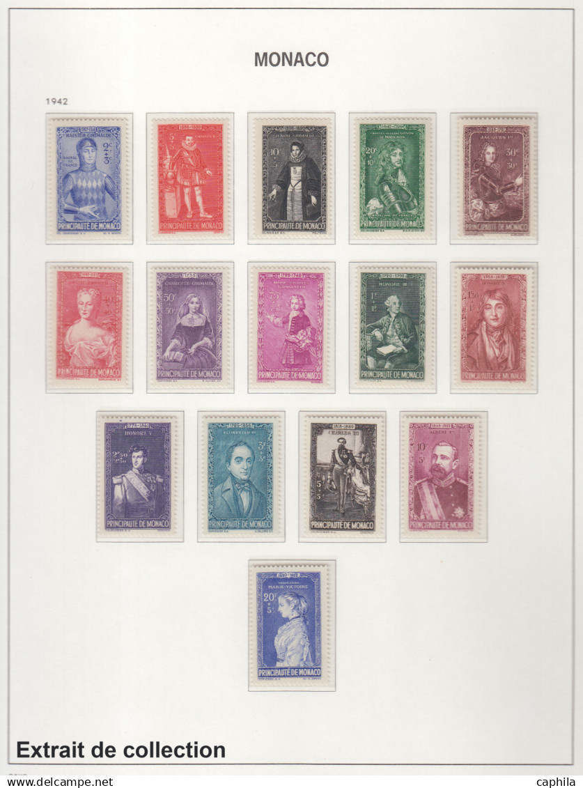 - MONACO, 1937/2005, XX, n° 154/2527 + A1/104 + C1/13 + BF 1/91 (sauf 5/6) + Préo 1/113 + T 39A/46, en 5 albums Davo - C