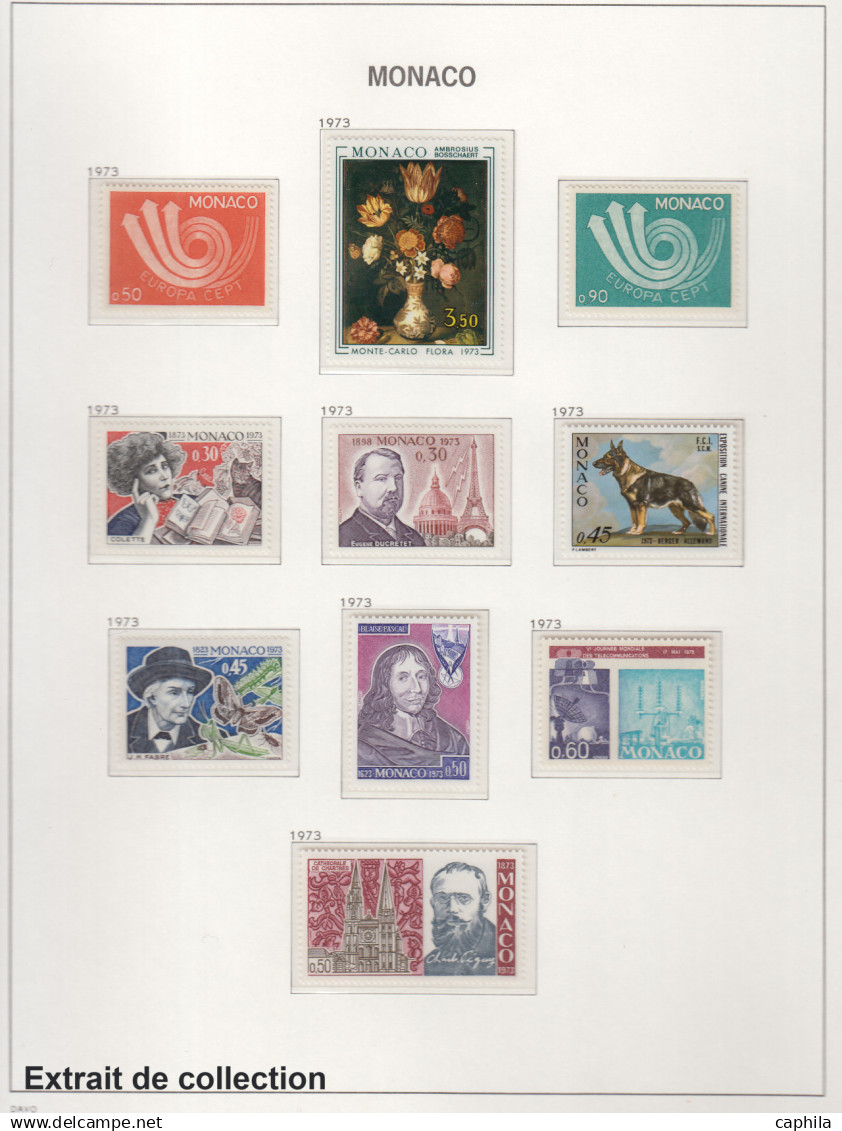 - MONACO, 1937/2005, XX, n° 154/2527 + A1/104 + C1/13 + BF 1/91 (sauf 5/6) + Préo 1/113 + T 39A/46, en 5 albums Davo - C