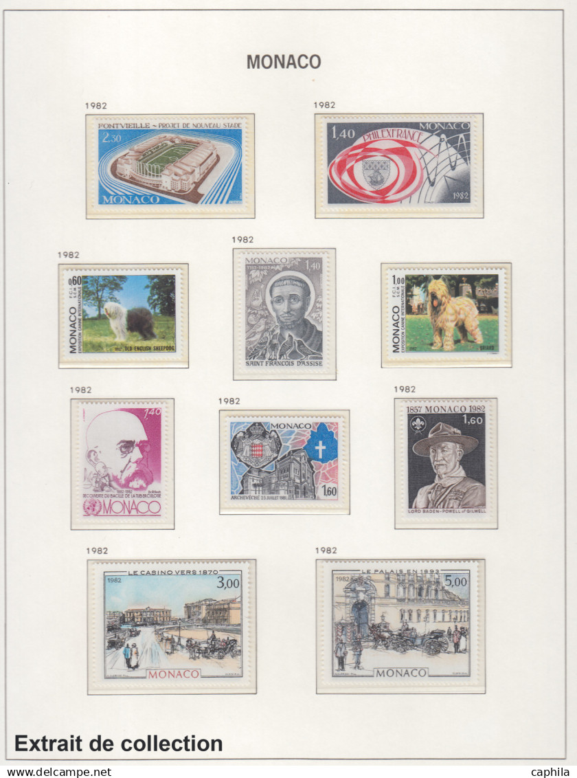 - MONACO, 1937/2005, XX, n° 154/2527 + A1/104 + C1/13 + BF 1/91 (sauf 5/6) + Préo 1/113 + T 39A/46, en 5 albums Davo - C