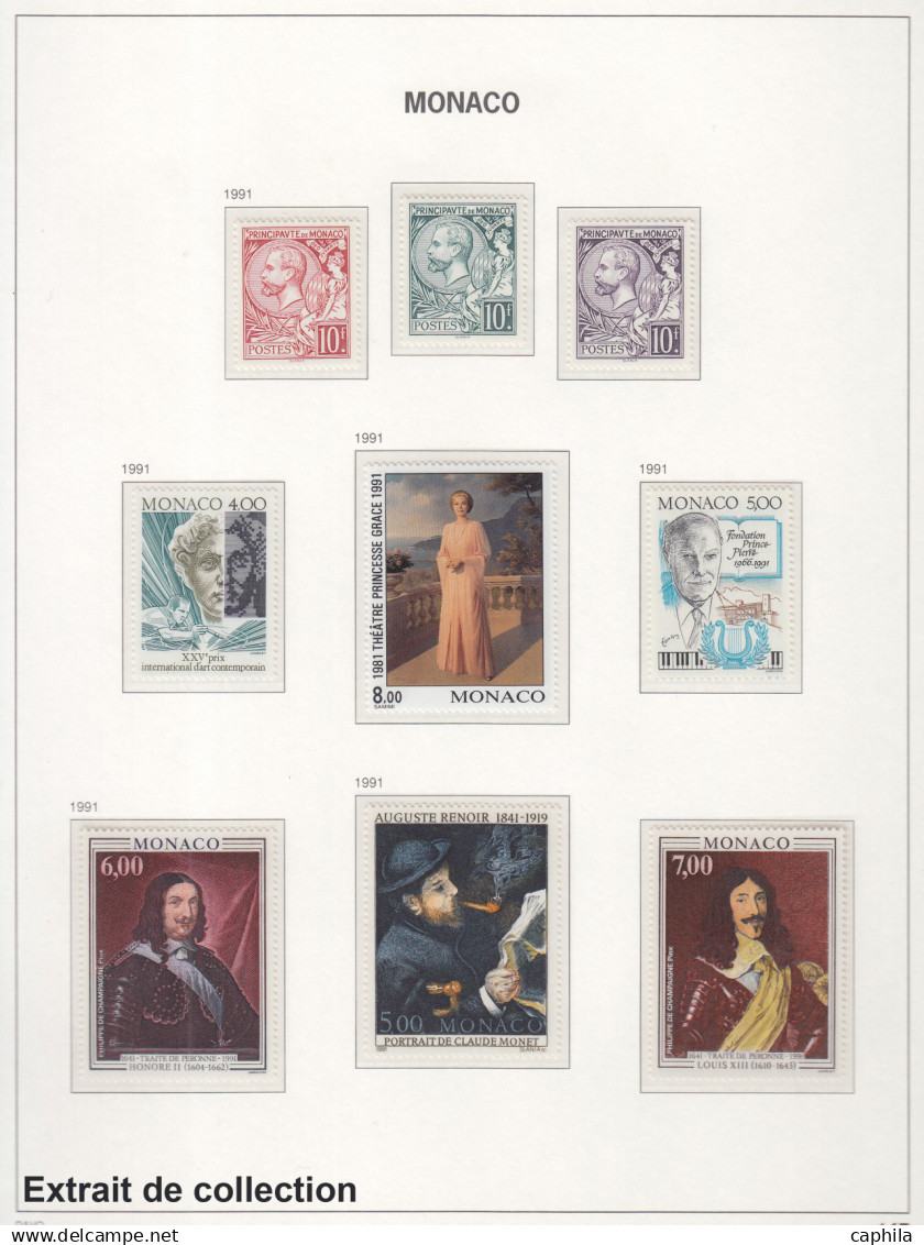 - MONACO, 1937/2005, XX, n° 154/2527 + A1/104 + C1/13 + BF 1/91 (sauf 5/6) + Préo 1/113 + T 39A/46, en 5 albums Davo - C