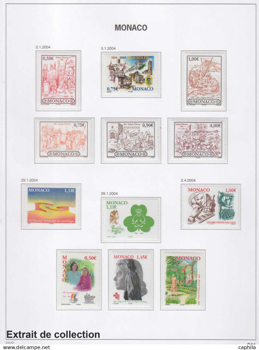 - MONACO, 1937/2005, XX, n° 154/2527 + A1/104 + C1/13 + BF 1/91 (sauf 5/6) + Préo 1/113 + T 39A/46, en 5 albums Davo - C