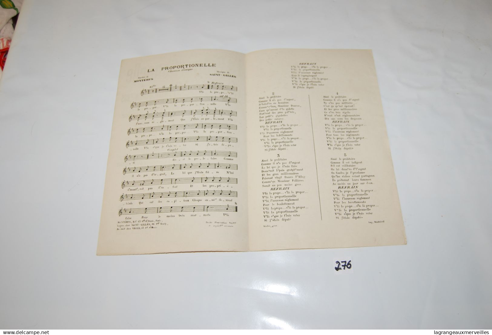 C276 Ancienne Partition De Musique - La Proportionnelle - Montéhus - Musique De St Gilles - Partitions Musicales Anciennes