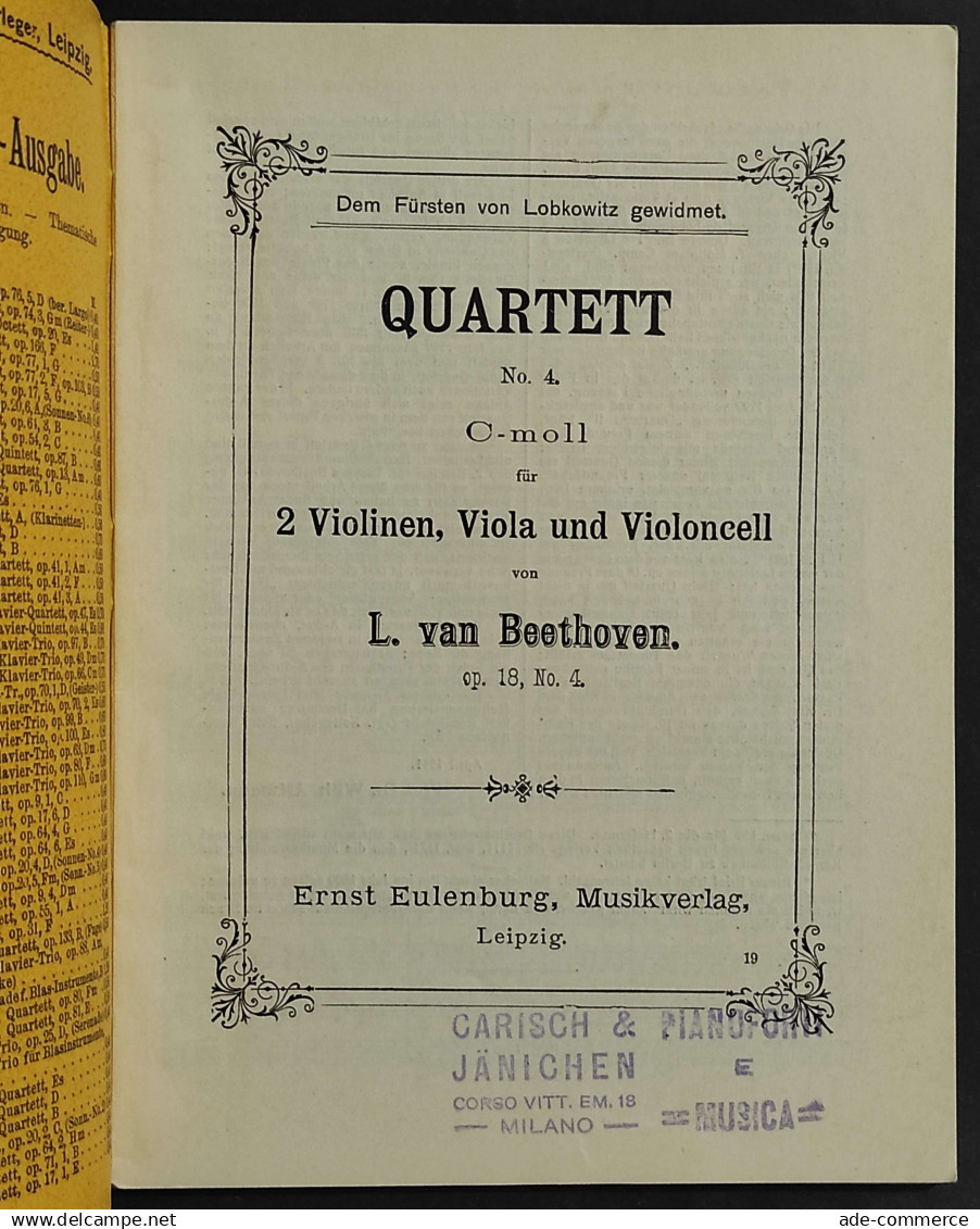 Spartito Beethoven - Op. 18 No.4 - Quartett N.4 C-moll - Ed. Eulenberg - Partitions Musicales Anciennes