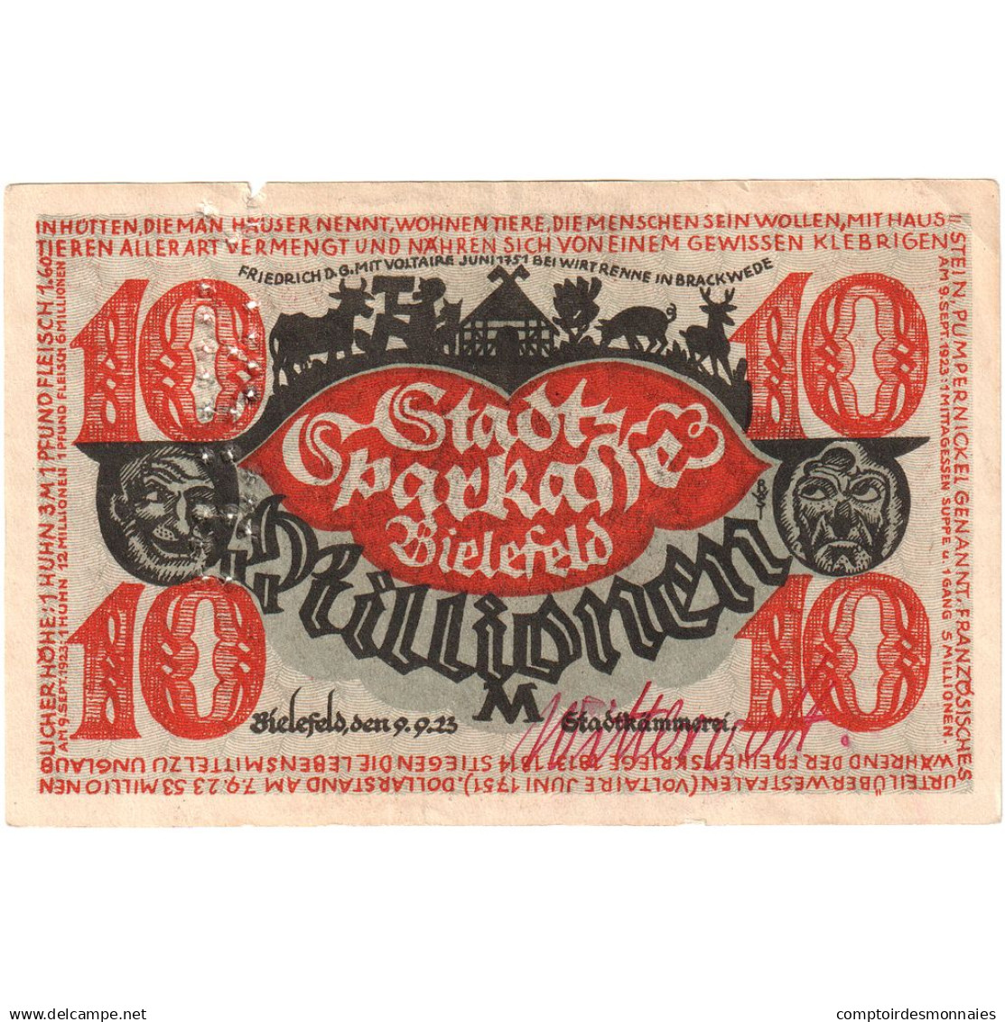Allemagne, Bielefeld, 10 Millionen Mark, 1923-09-09, TTB+ - Monetary /of Necessity