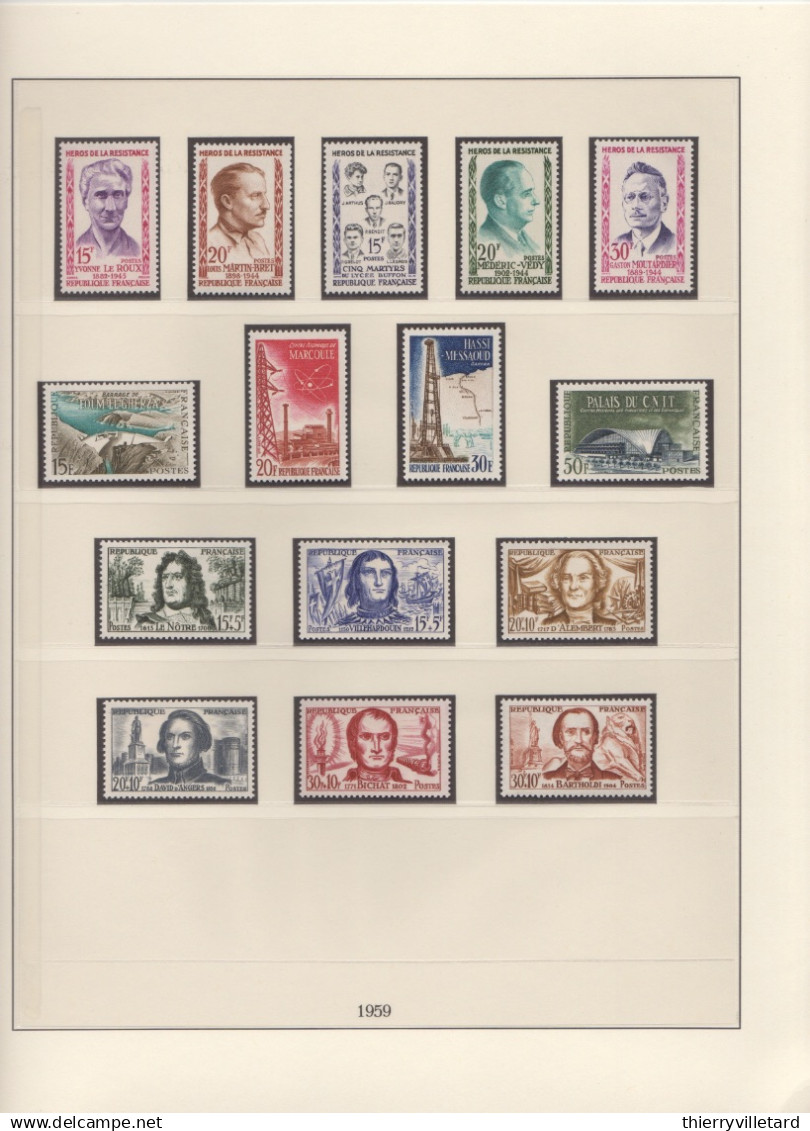 France 1945-1959 Très bel ensemble timbres neufs **  Côte Y&T >2000€ sous feuilles préimprimées  dans classeur Lindner