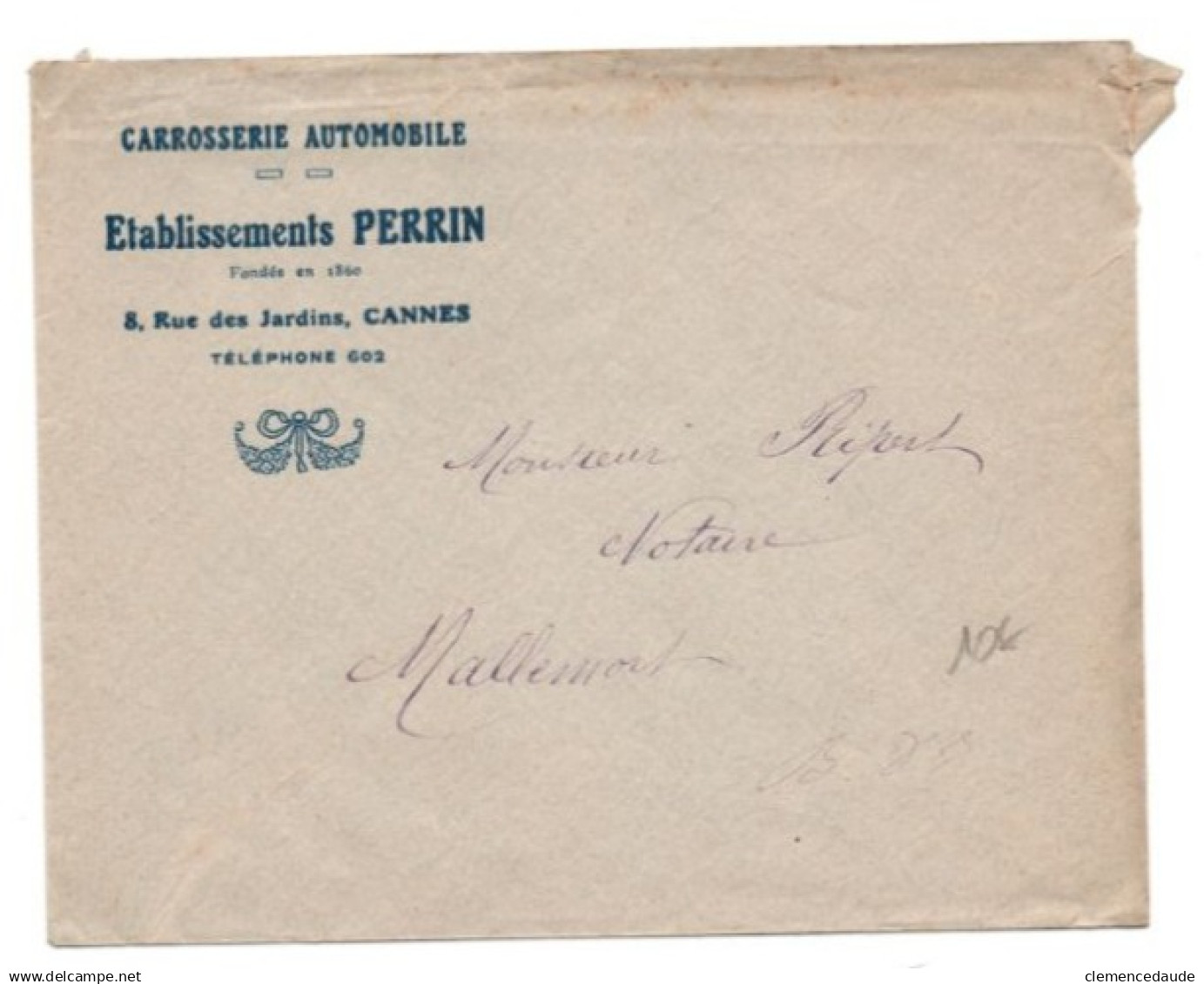 1919 - CARROSSERIE D'AUTOMOBILES - ETABLISSEMENT PERRIN - CANNES - VOITURE DE LUXE - DOCUMENT COMMERCIAL - Automobile