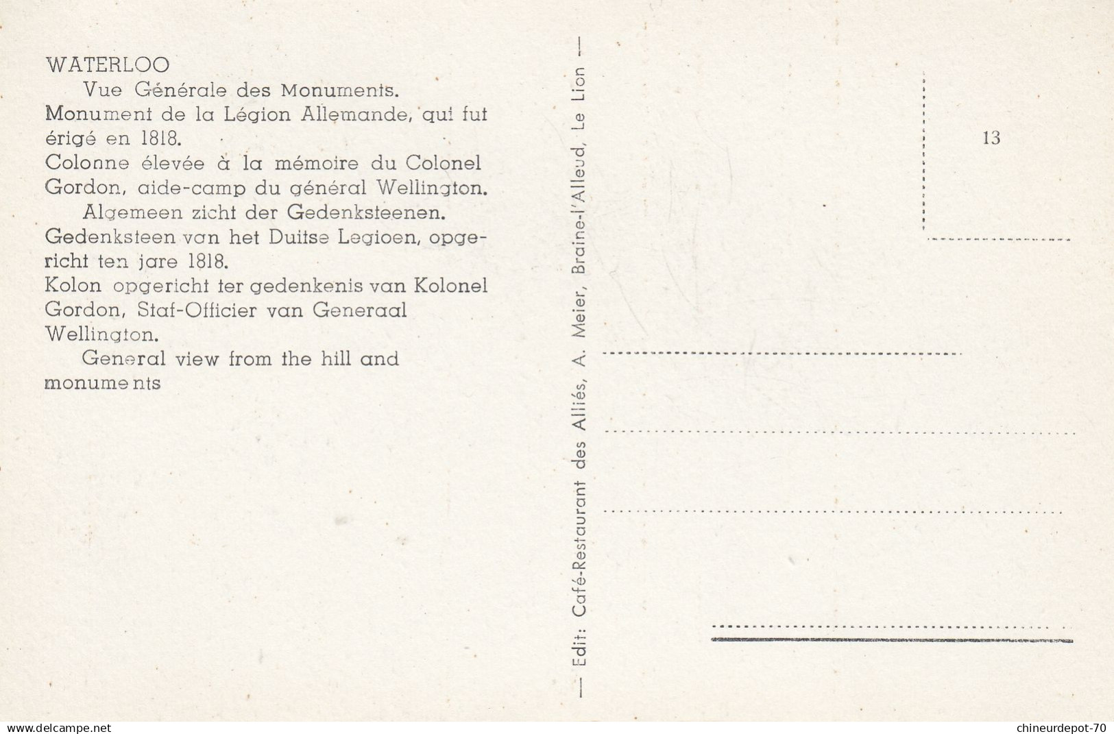 WATERLOO  LES MONUMENTS - Waterloo