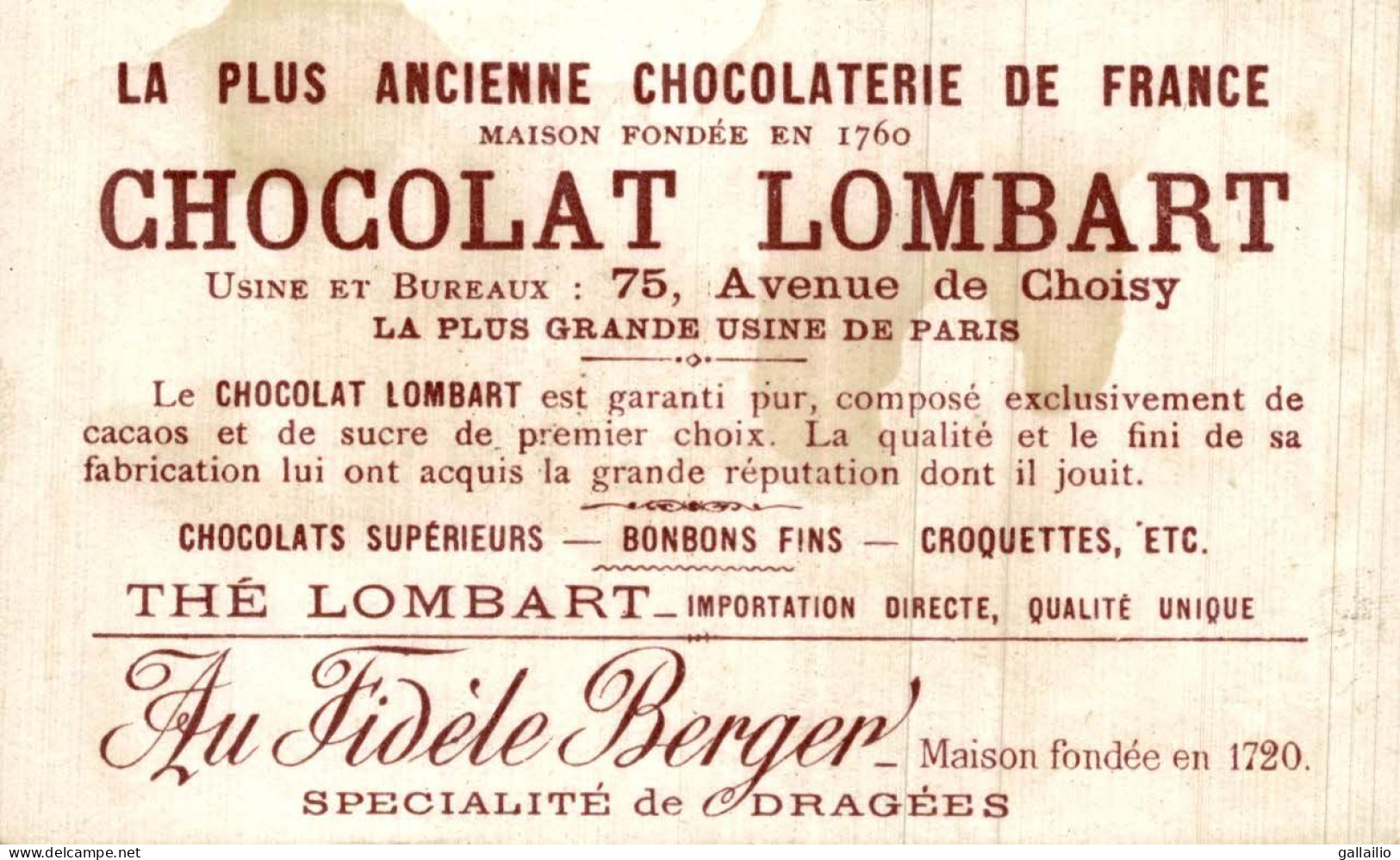 CHROMO CHOCOLAT LOMBART LA CHASSE EST OUVERTE - Lombart
