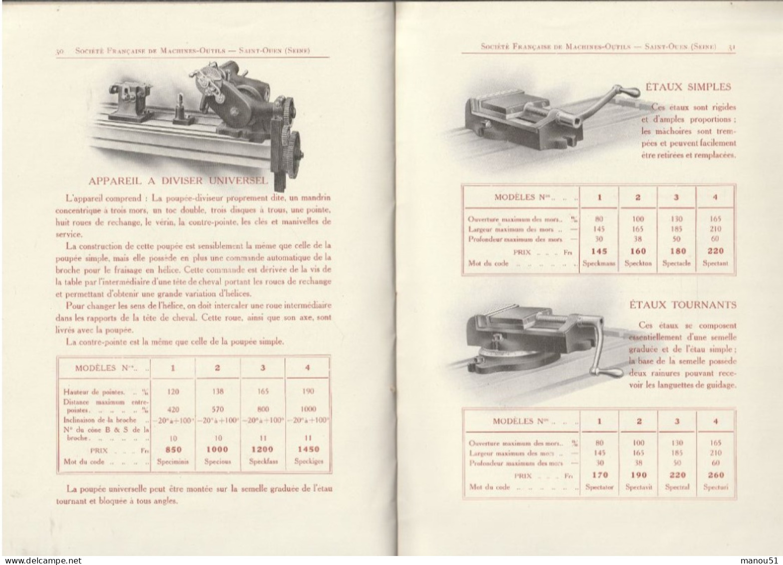 Catalogue MACHINES A FRAISER  Société Française De Machines Outils - Tools