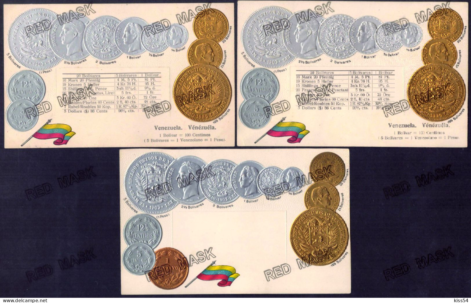 4318 - 25635 VENEZUELA Coins, Plus 1 ERROR (missing Text) - All Are Different - 6 Old Embossed Postcards - Unused - Münzen (Abb.)