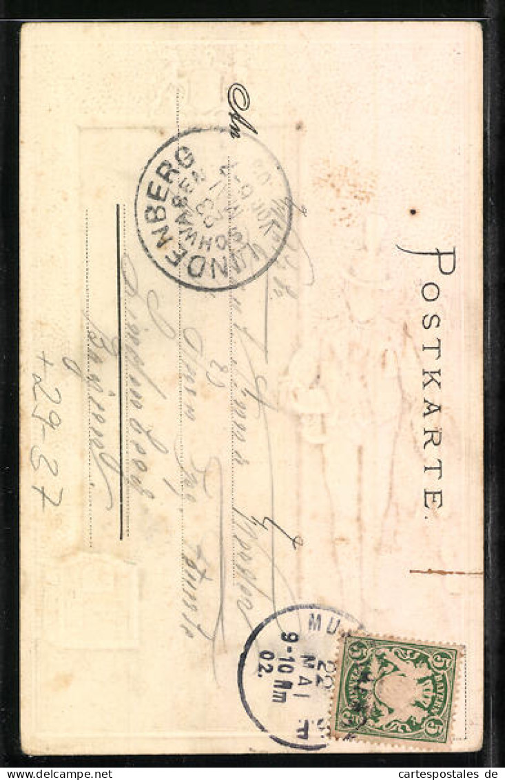 Passepartout-Lithographie München, St. Ludwigskirche Mit Briefträger Und Wappen - Altri & Non Classificati