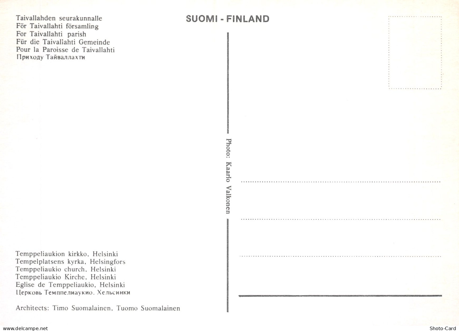 FINLANDE HELSINKI TEMPPELIAUKIO EGLISE - Finland