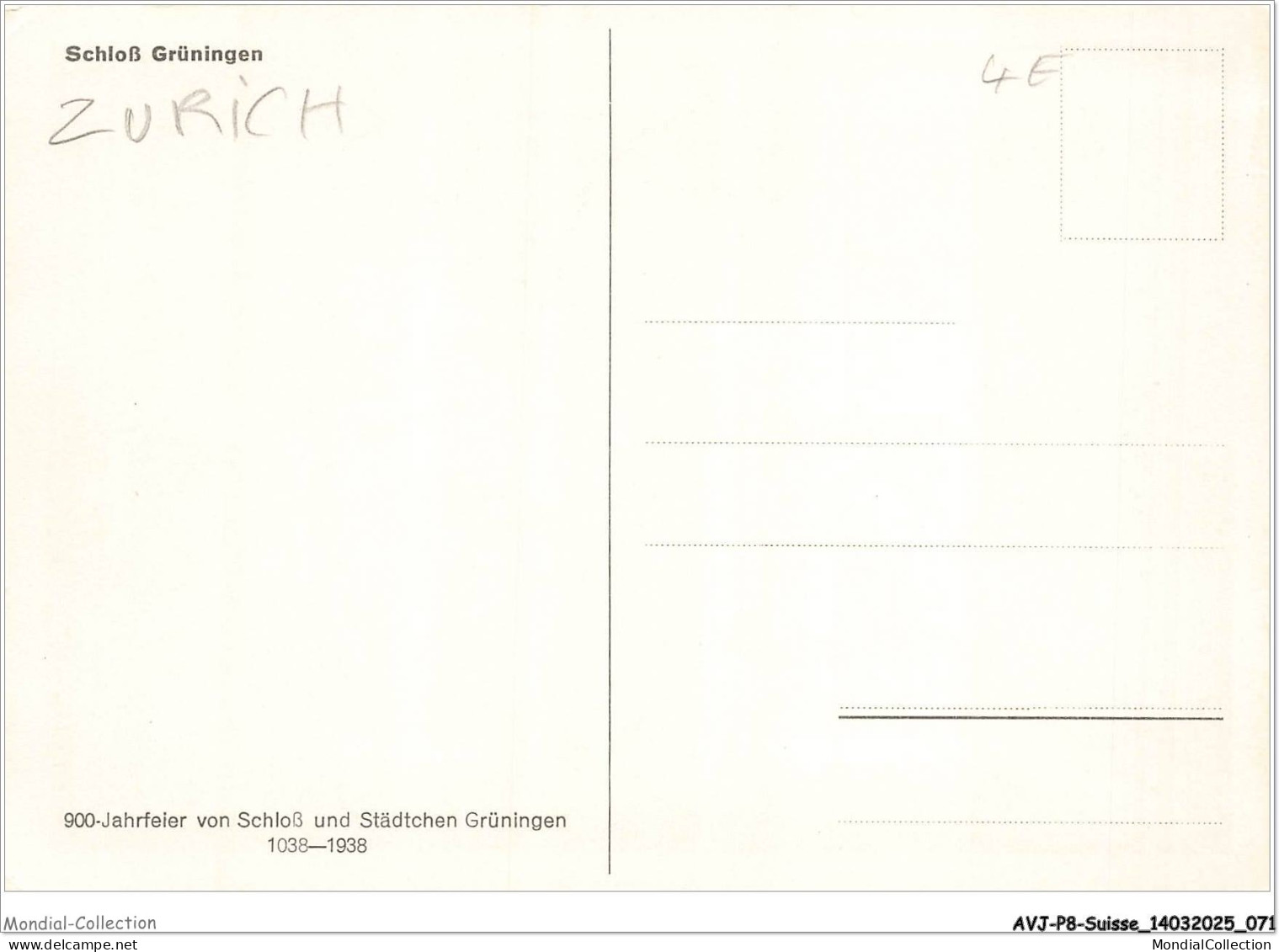 AVJP8-0473-SUISSE - ZURICH - Schloss Gruningen - Sonstige & Ohne Zuordnung