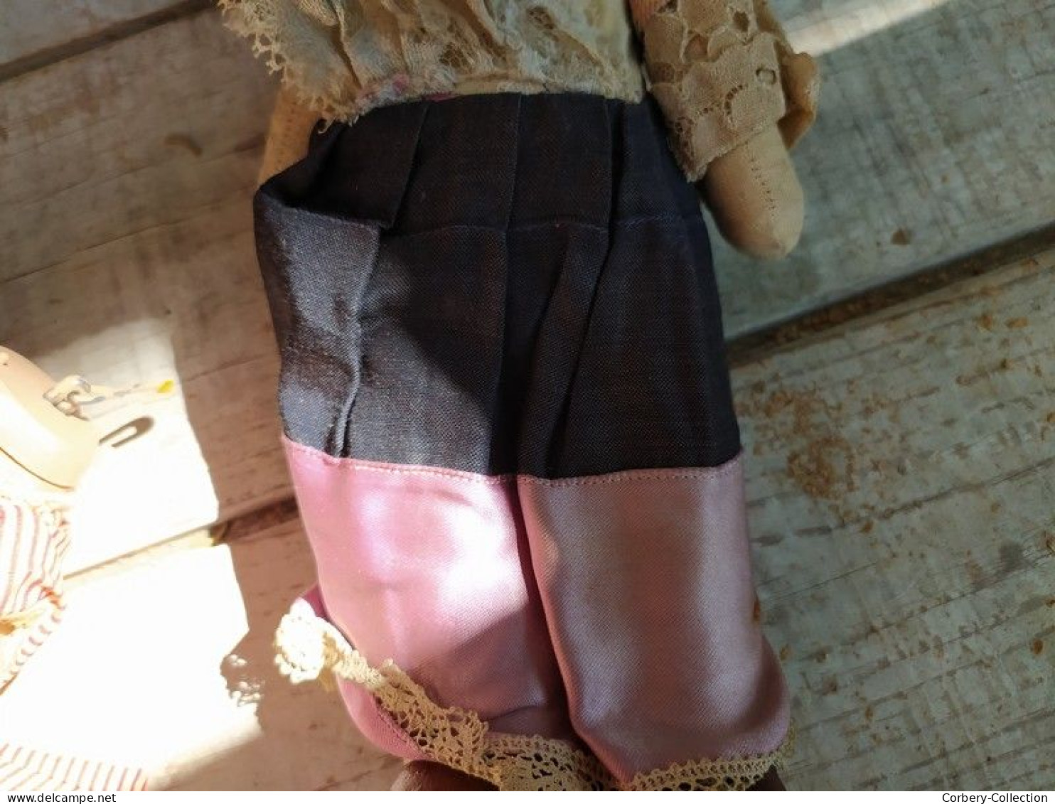 Ancienne Poupée Chiffon Tête Carton Bouilli