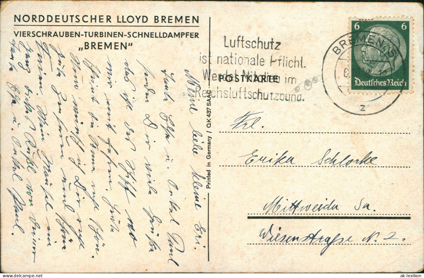 VIERSCHRAUBEN-TURBINEN-SCHNELLDAMPFER BREMEN Schiffe Dampfer Steamer 1938 - Dampfer