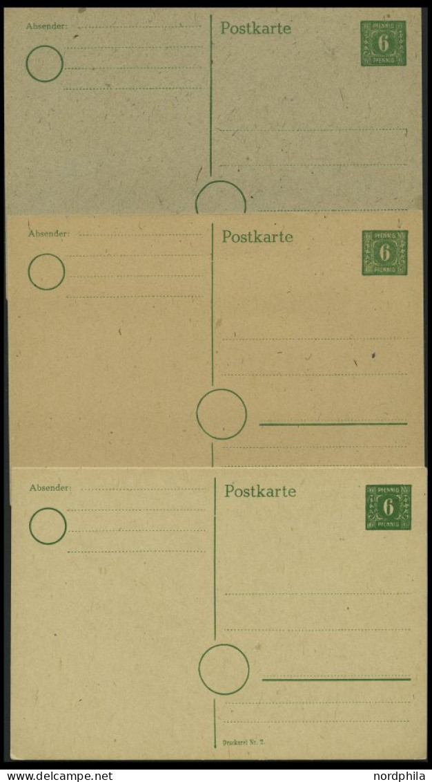 MECKLENBURG-VORPOMMERN P 5-7 BRIEF, Ganzsachen: 1945, 6 Pf., 6 Ungebrauchte Karten: P 5a,b, P 6 (3 Verschiedene Kartons) - Andere & Zonder Classificatie