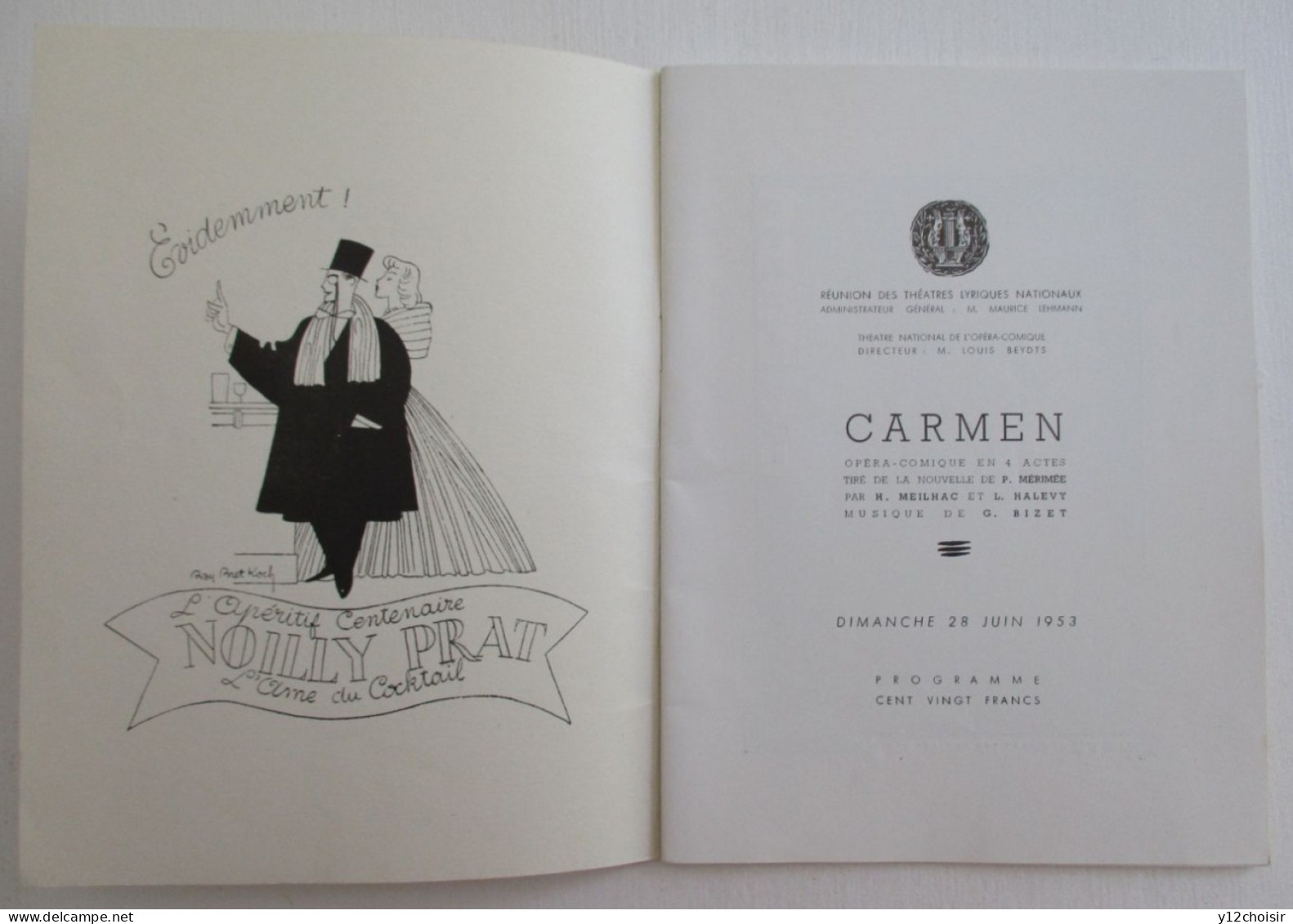 Programme THEATRE NATIONAL DE L' OPERA COMIQUE . CARMEN . DENISE SCHARLEY - Programmes