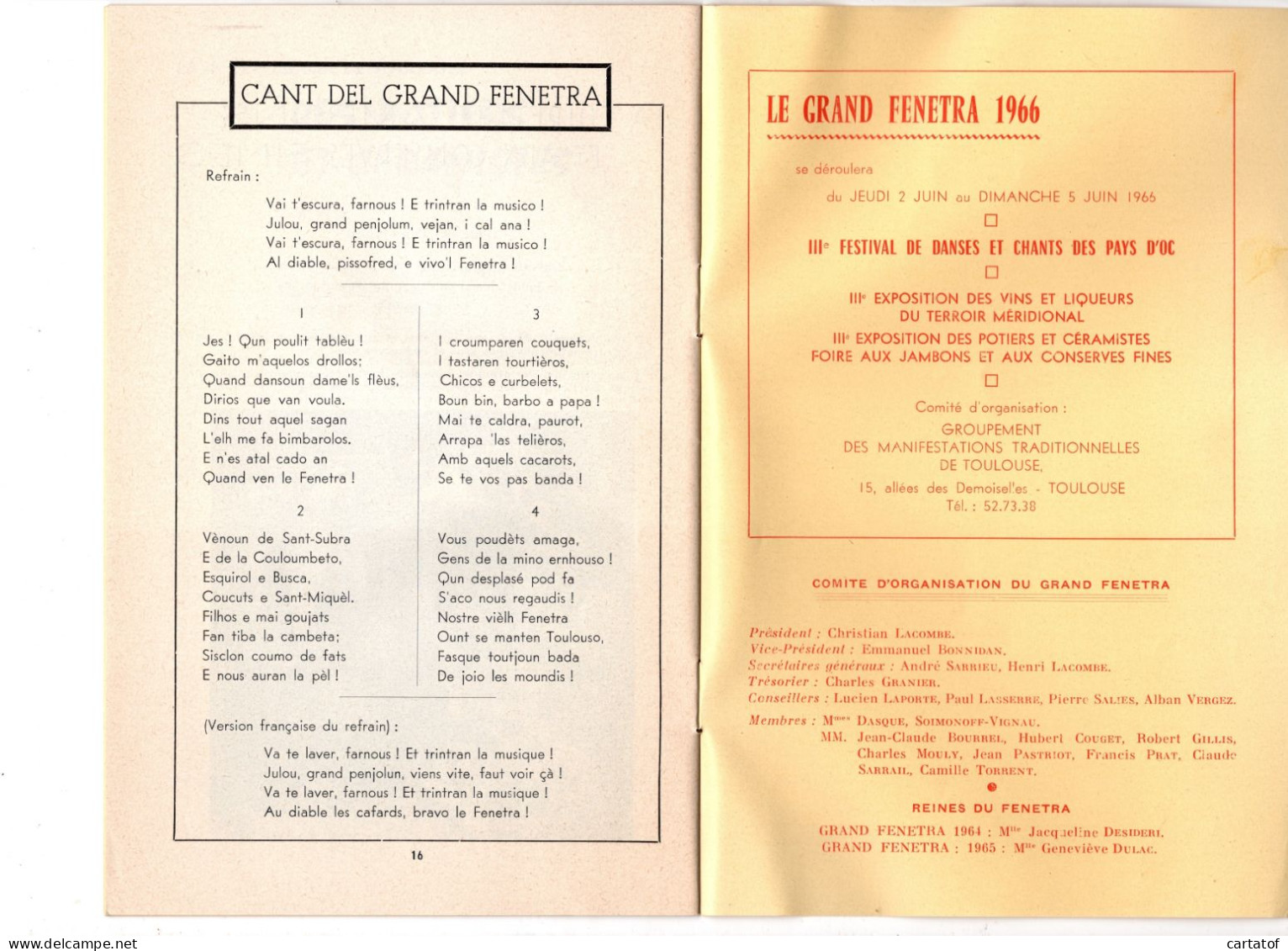 LE GRAND FENETRA 1965 TOULOUSE . Programme souvenir