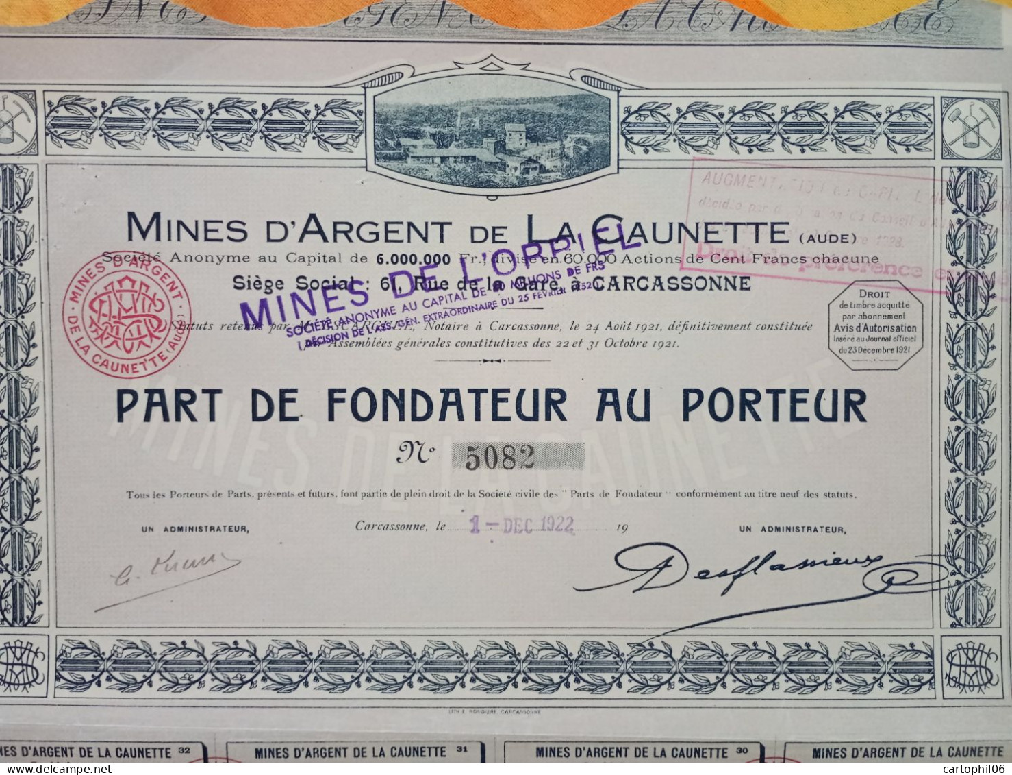 - ACTION MINES D'ARGENT DE LA CAUNETTE (Aude) 1922 - - Mines