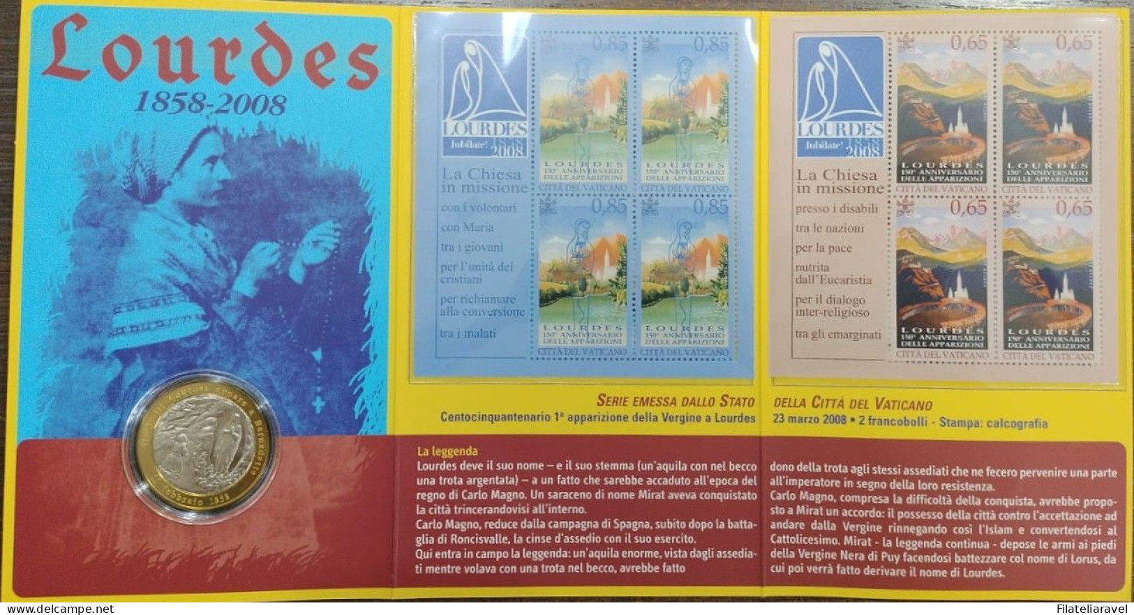 VATICANO 2008  BUSTA NUMISMATICA FILATELICA  " 150° APPARIZIONE LOURDES " Minifogli + Medaglia Comm. - Vaticano