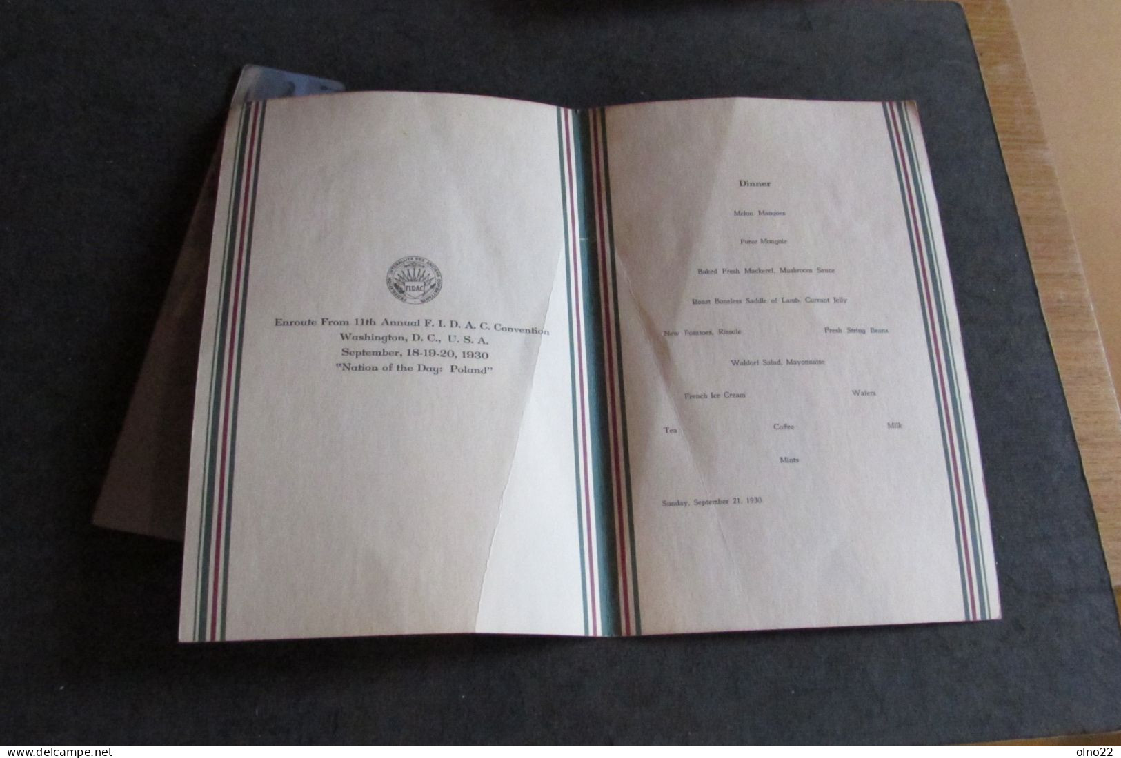 PENNSYLVANIA RAILROAD -MENU DU 21/9/1930 - ENROUTE FROM ANNUAL F.I.D.A. CONVENTION WASHINGTON DC - VOIR SCANS - Menus