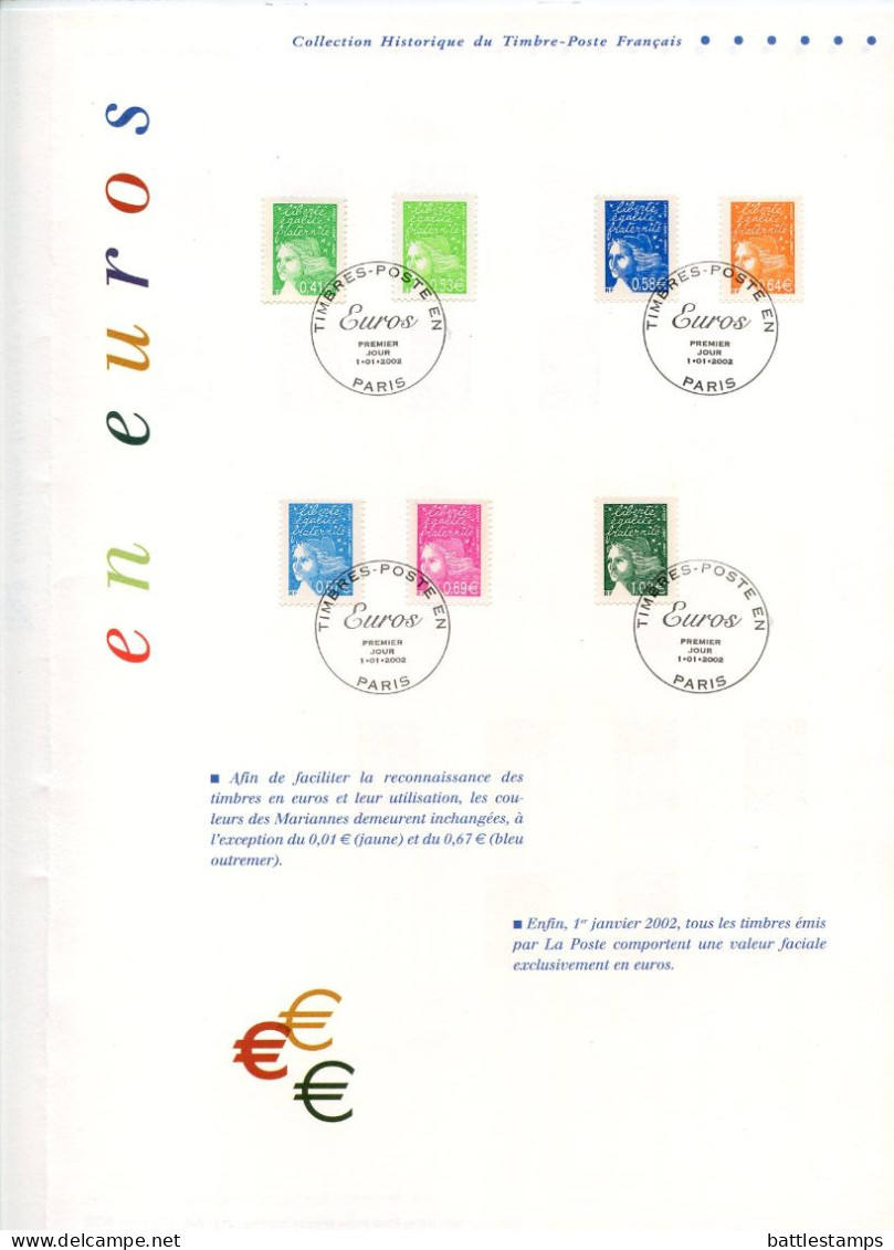 France 2002 FDC Folder Scott 2849-2863 - Marianne With Euro Denominations, Set Of 15 Stamps - 2000-2009