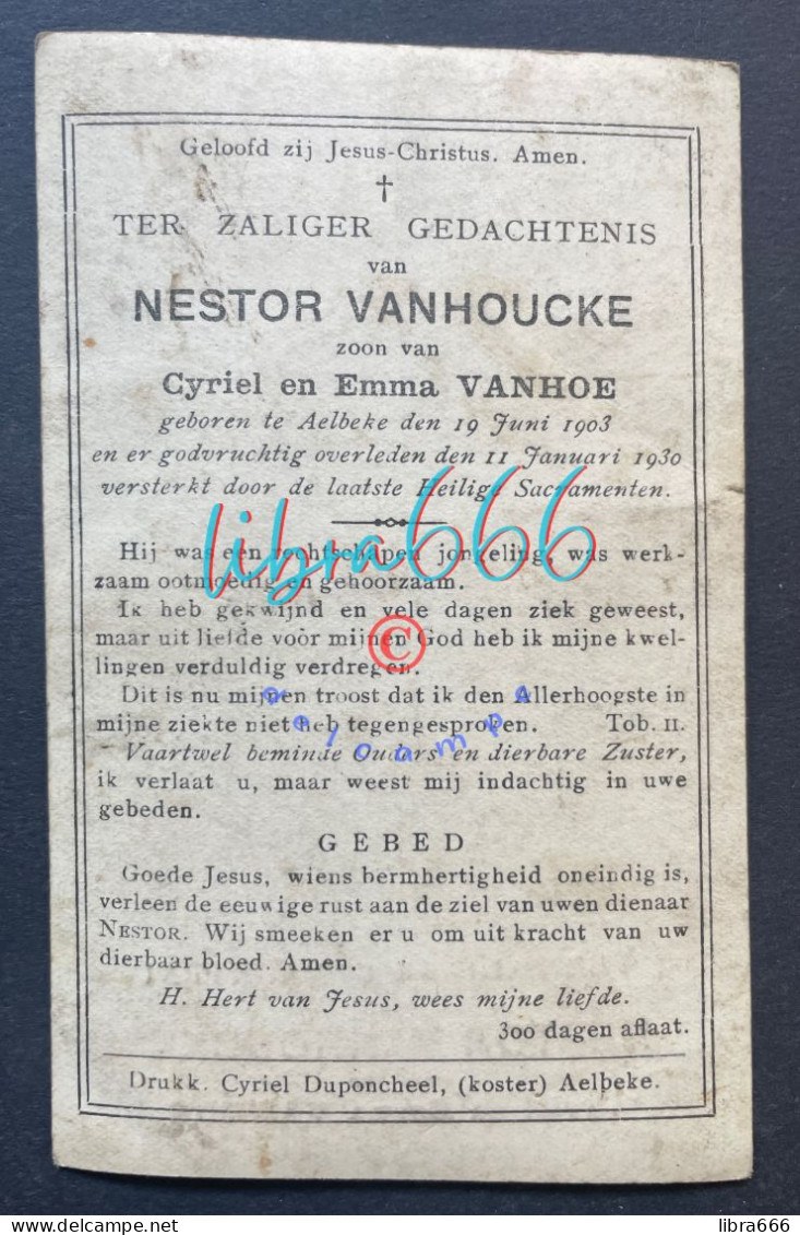 VANHOUCKE Nestor °AALBEKE 1903 +AALBEKE 1930 - VANHOE - Obituary Notices