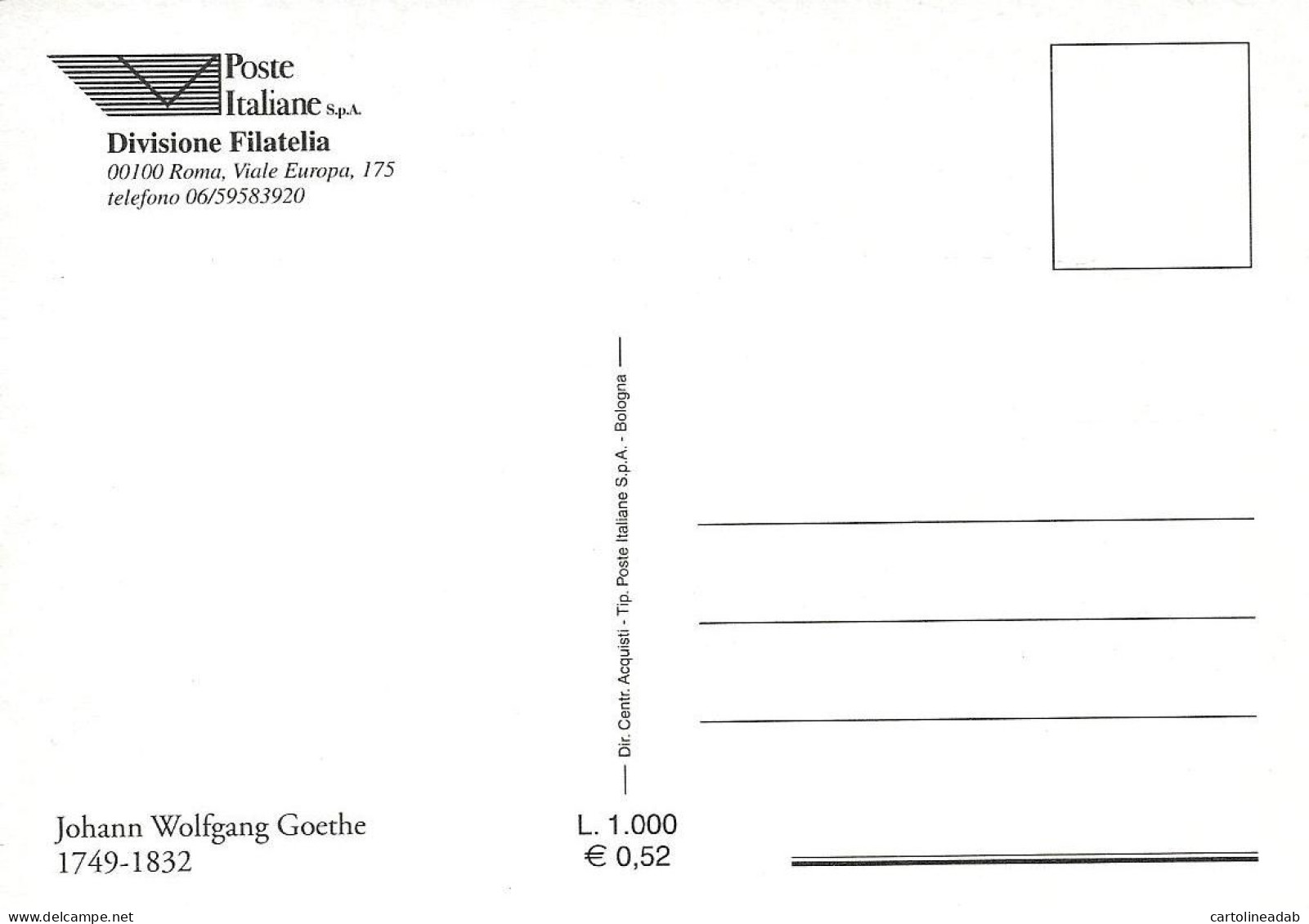 [MD10612] CPM - POSTE ITALIANE - DIVISIONE FILATELIA - JOHAN WOLFGANG GOETHE - PERFETTA - NV - Post