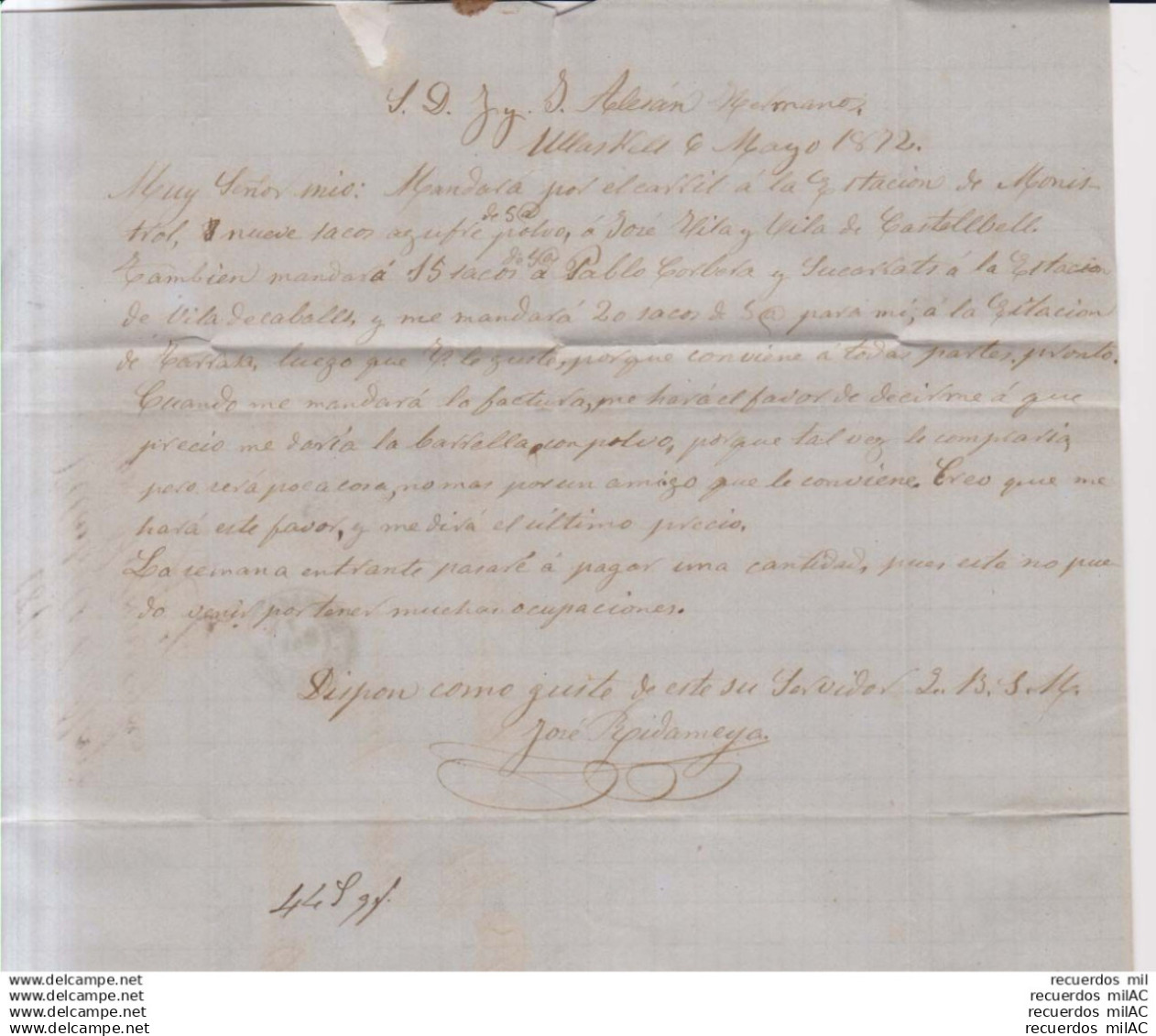 Año 1870 Edifil 107 Alegoria Carta De Ullastrell Matasellos Rombo Tarrasa Barcelona Jose Ridameya Cod- Ci4351 - Briefe U. Dokumente