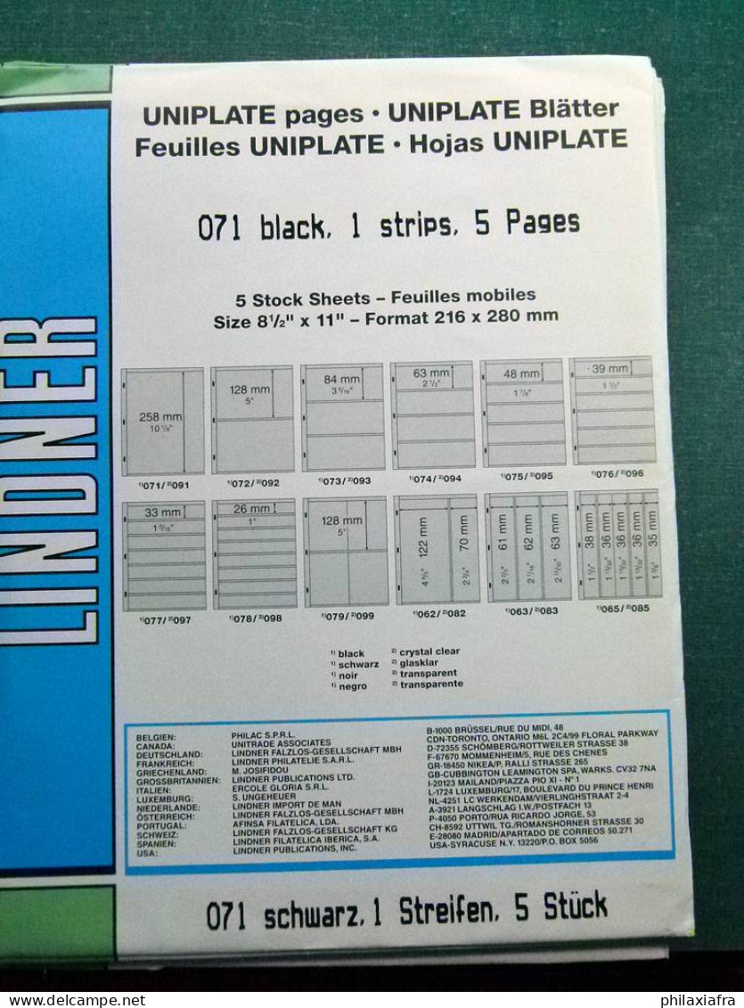16 paquets de 5 feuilles Lindner Uniplate, modèle 071 noir, 1 bande,  80 fg