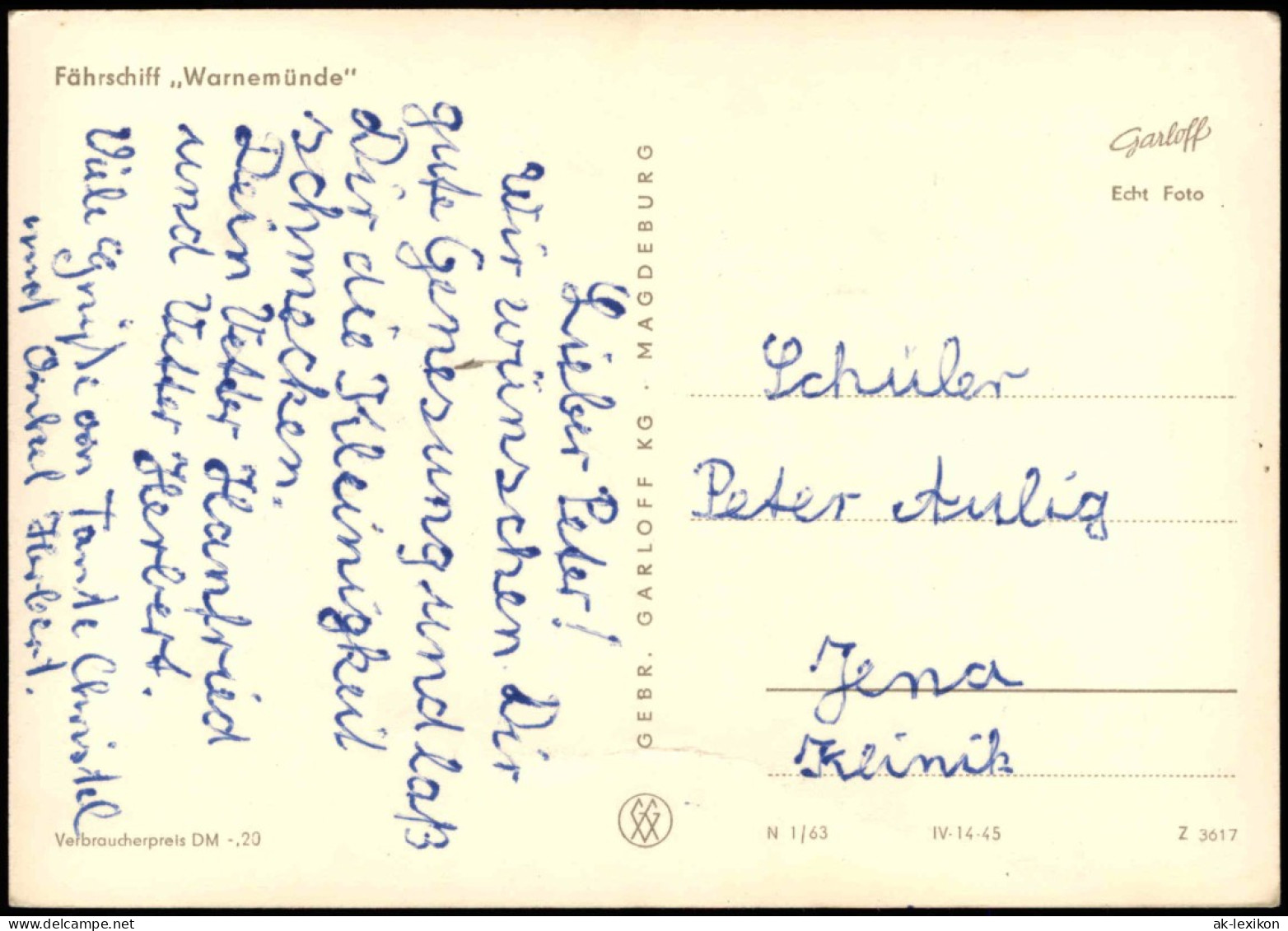 Ansichtskarte  Fährschiff Warnemünde DDR Schiff Schiffsfoto-AK 1963 - Fähren