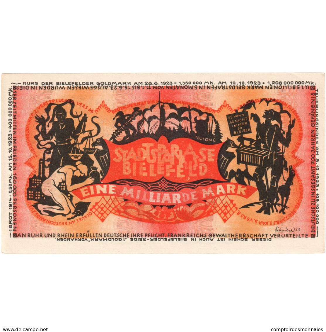Allemagne, Bielefeld, 1 Milliarde Mark, 1923-02-01, SPL - Monetary /of Necessity