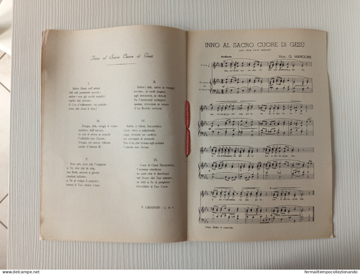 CD3,spartito Musicale,g. Mangone,inno Al Sacro Cuore Di Gesù, Due Voci Eguali, - Scores & Partitions