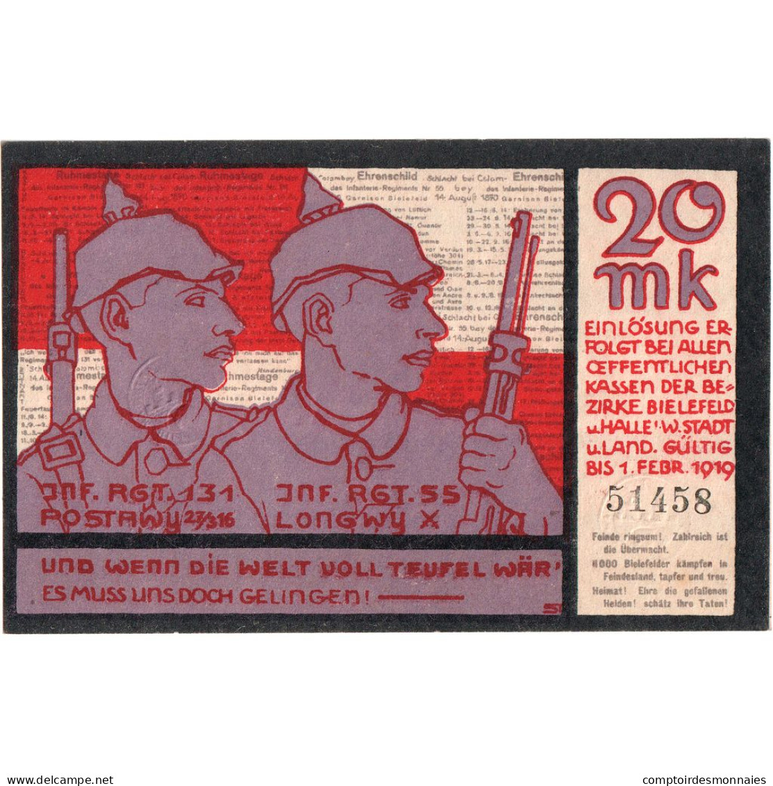 Allemagne, Bielefeld, 20 Mark, 1918-11-01, SPL - Monetary /of Necessity
