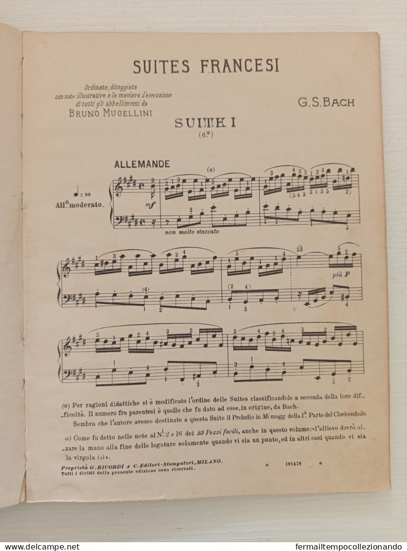 Cc90,spartito Musicale,g.s.bach,suites Francesi,ordinate Da Bruno Mugellini,1899 - Scores & Partitions
