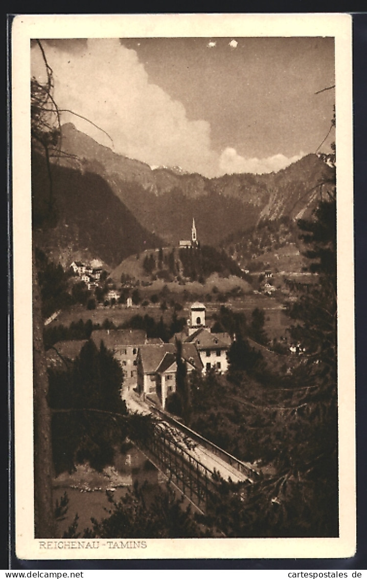 AK Reichenau-Tamins, Ortsansicht Mit Blick Auf Kirche - Tamins