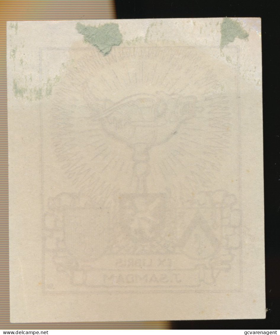 EX LIBRIS   9 X 8  CM. LIJMREST BOVENAAN  ACHTERZIJDE - Ex Libris