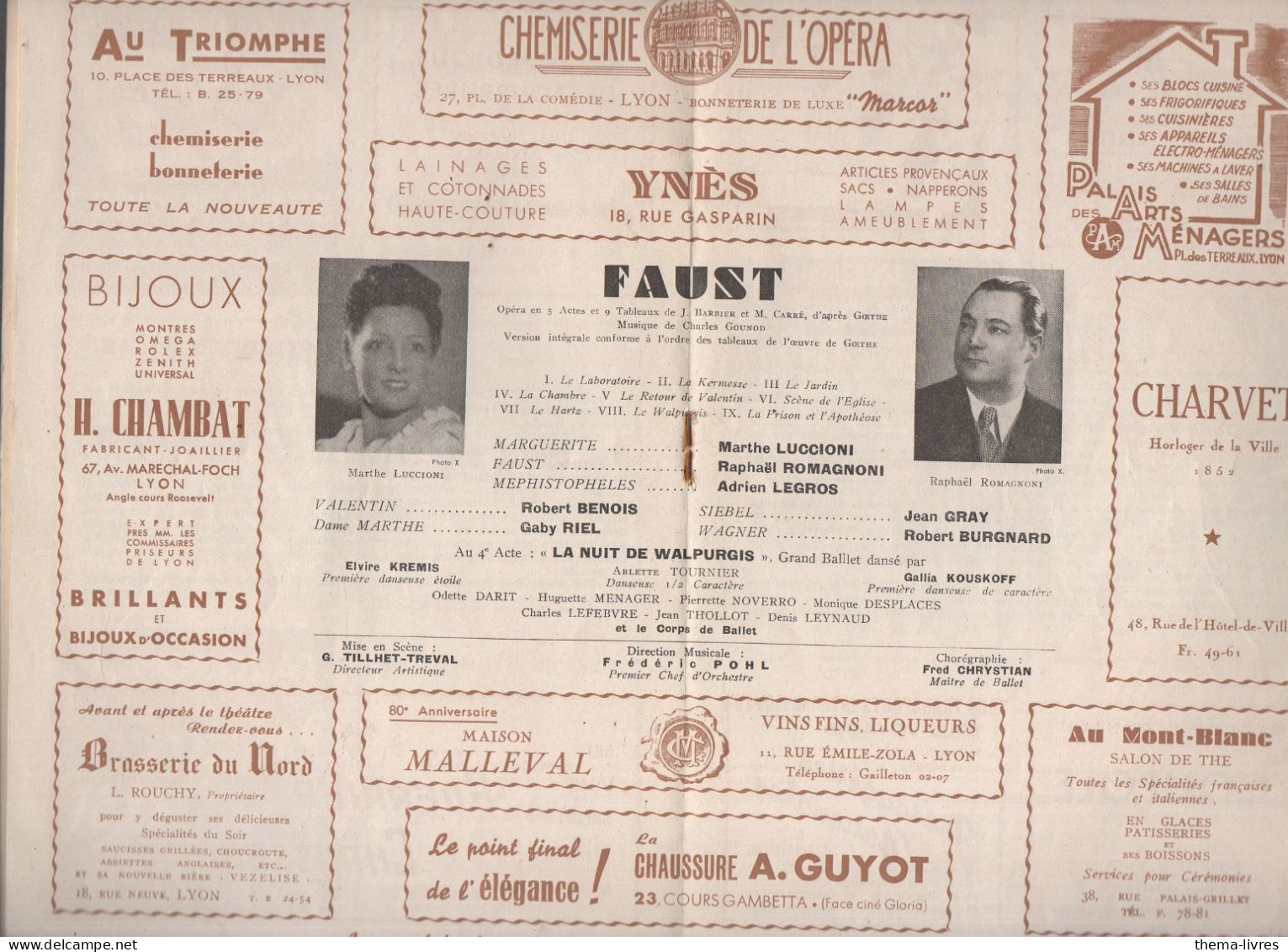 Programme OPOERA DE LYON 1949-50  Faust (M6846 /H ) - Programas