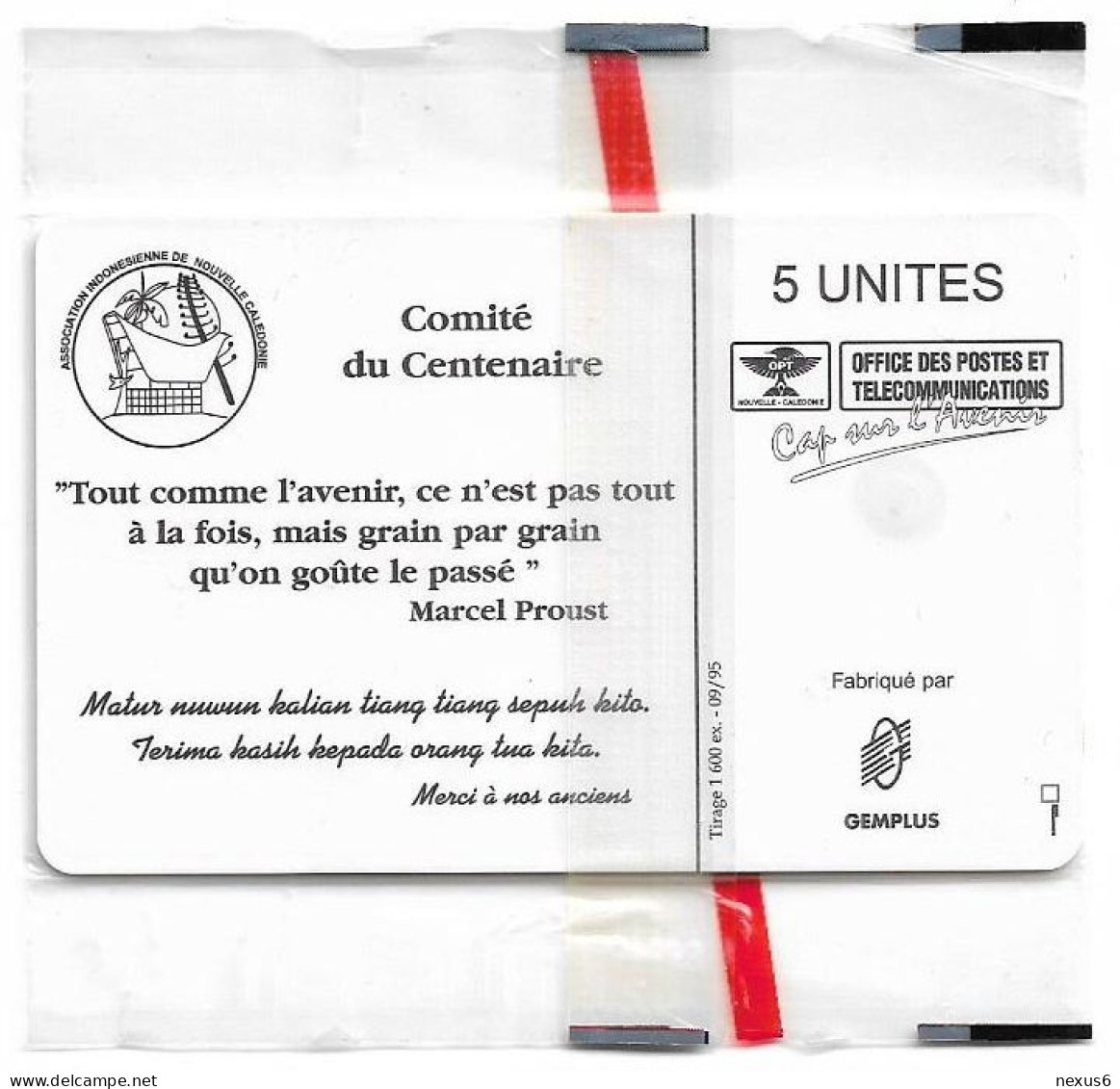 New Caledonia - OPT - Communauté Indonésienne, Gem1B Not Symm. Red, No Number, 09.1995, 5Units, 1.100ex, NSB - New Caledonia
