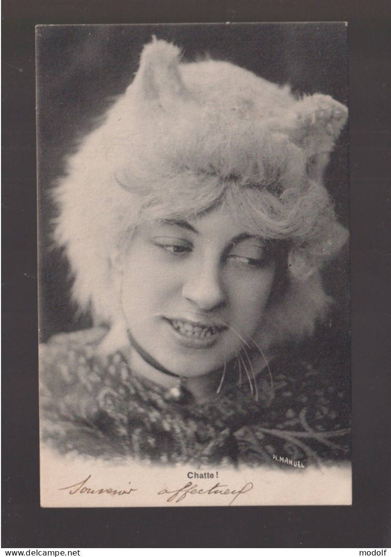 Fantaisies - Série De 4 CPA - Femmes Grimée En Chat - Chatte ! - H. Manuel - Circulée En 1903 - Frauen