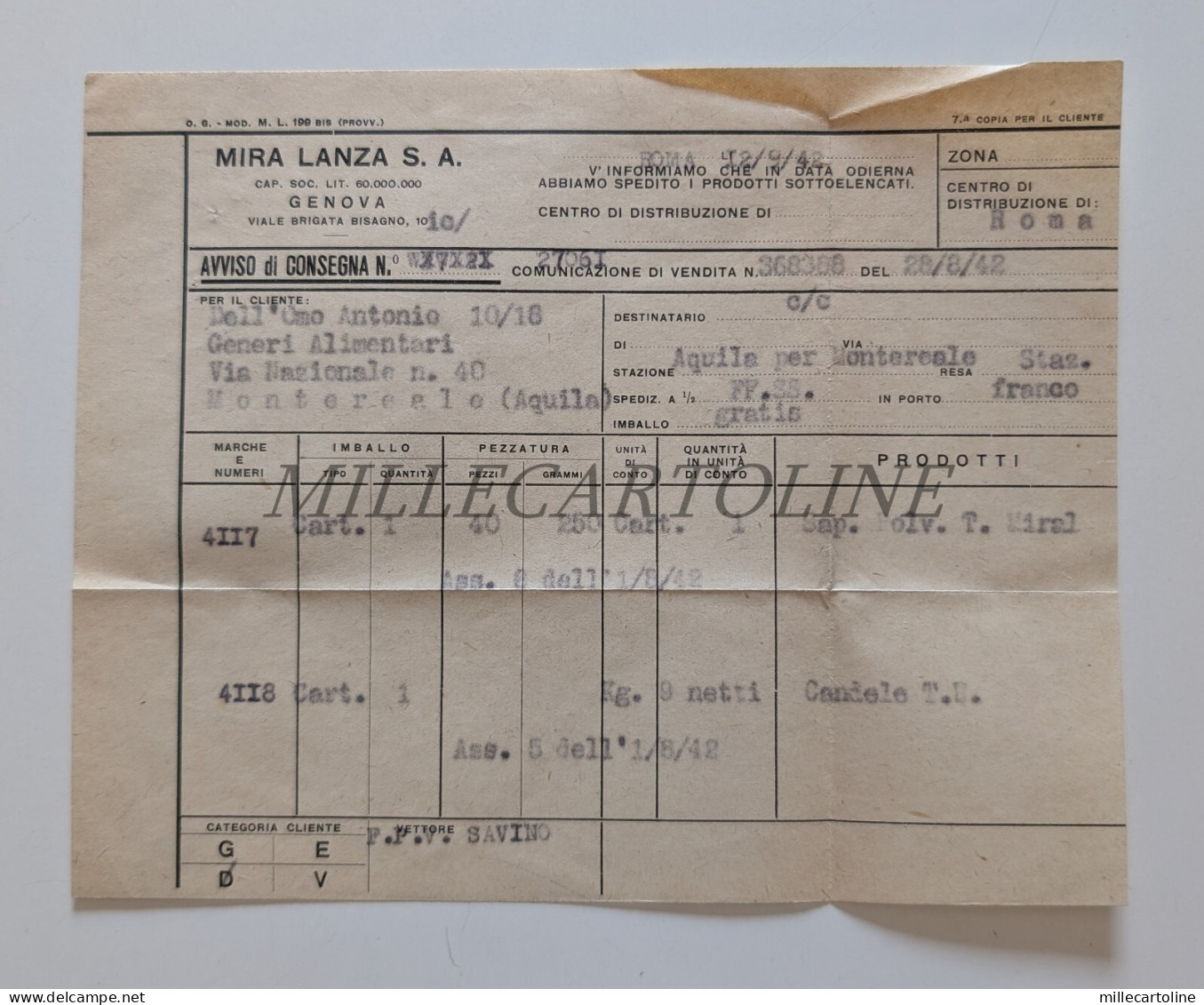 MIRA LANZA GENOVA - 2 Buste E 1 Avviso Di Consegna 1942 1943 Sapone Miral - Altri & Non Classificati