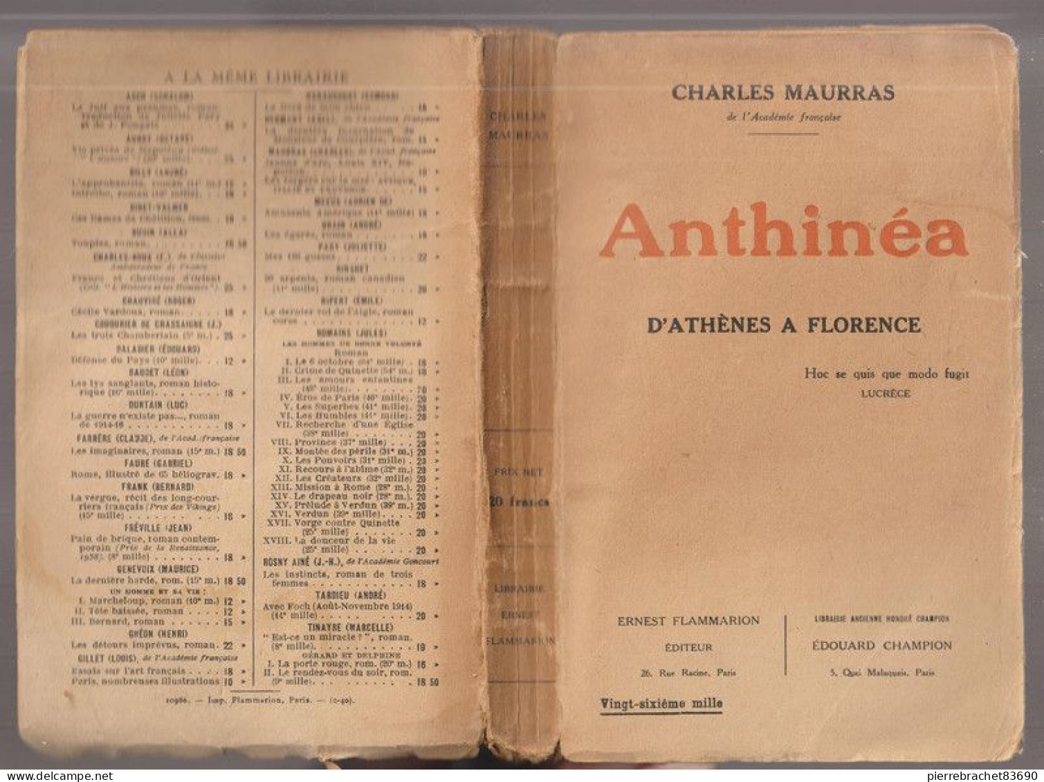 Charles Maurras. Anthinéa D'Athènes à Florence. 1949 - Non Classés