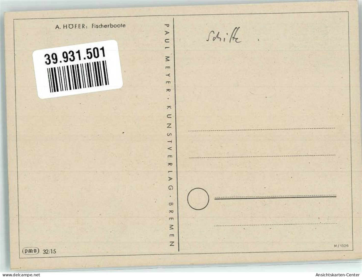 39931501 - Sign. A. Hoefer 1942 Belistift Unterschrift - Visvangst