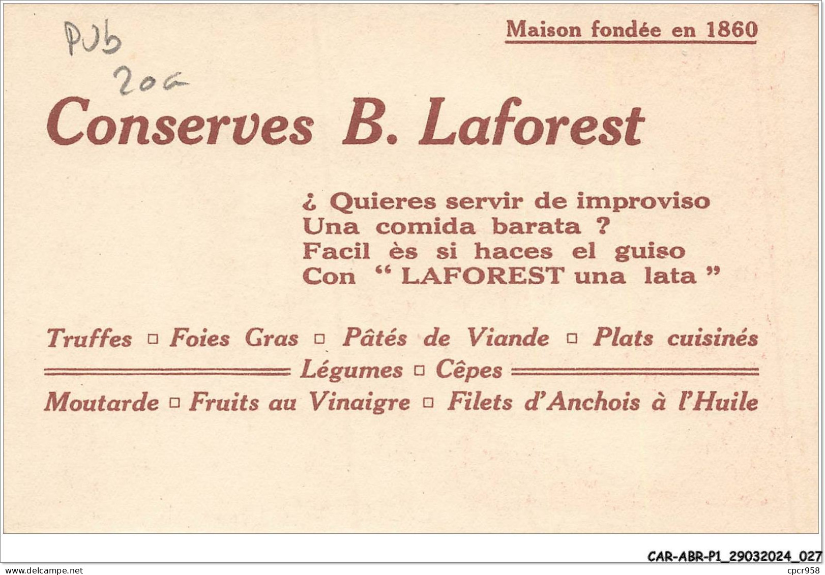 CAR-ABRP1-0014-PUBLICITE - CONSERVES A B LAFOREST FILS - Reclame