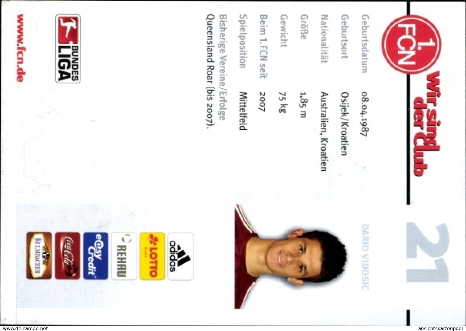 Autogrammkarte Fußballer Dario Vidosic, 1. FC Nürnberg, Autogramm - Authographs