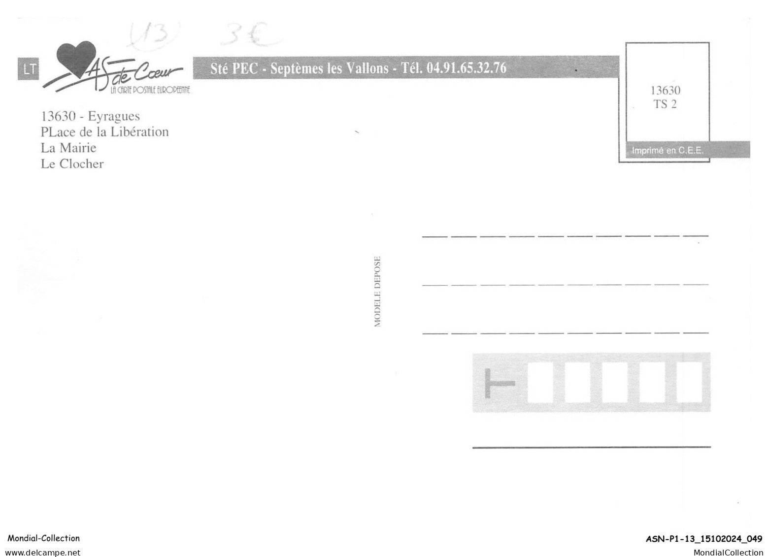 ASNP1-0025-13 - EYRAGUES - Place De La Libération - La Mairie - Le Clocher - Eyguieres
